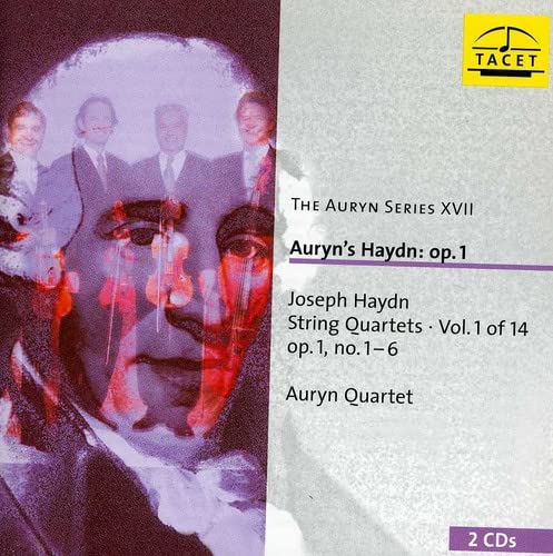 CD cover featuring the Auryn Quartet and a portrait of Joseph Haydn.