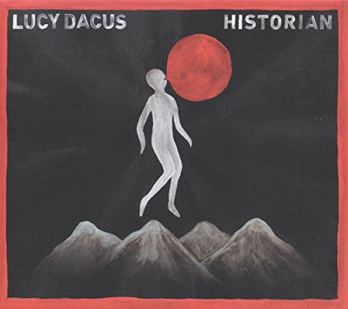 A white figure floats above mountains against a black background with a red sun.