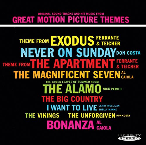CD cover for “Great Motion Picture Themes” featuring film titles in red text.