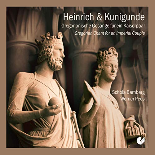 Stone statues of a king and queen, CD cover for Gregorian chant.