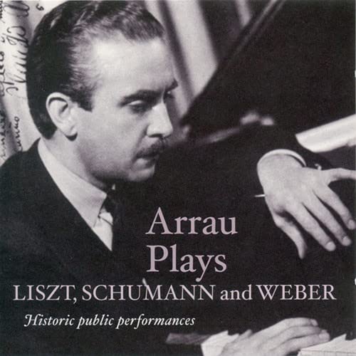 Black and white portrait of Claudio Arrau at a piano, CD cover.