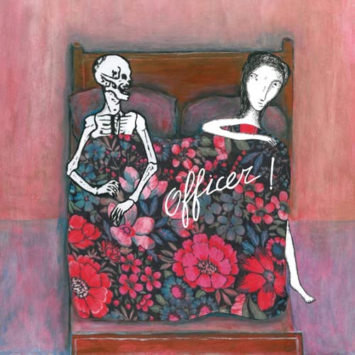CD cover: skeleton and woman seated on a floral bed.