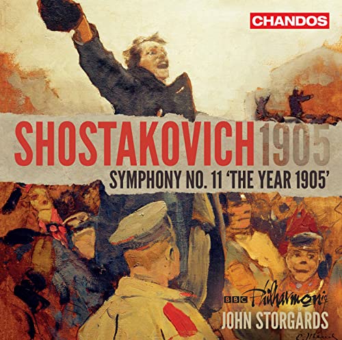 CD cover: Painting of a 1905 protest with text "Shostakovich 1905.