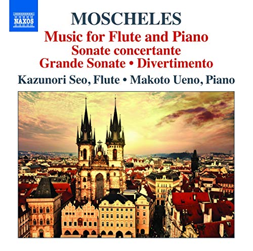 CD cover for Moscheles flute and piano music with a Prague cityscape.