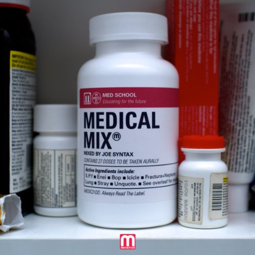 CD case resembling medicine bottles, labeled "Medical Mix" with barcode.