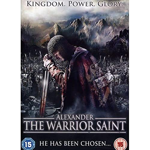DVD cover for "Alexander - The Warrior Saint" featuring a knight and army.