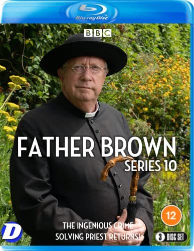 Blu-ray cover for “Father Brown: Series 10” featuring a priest with a cane.