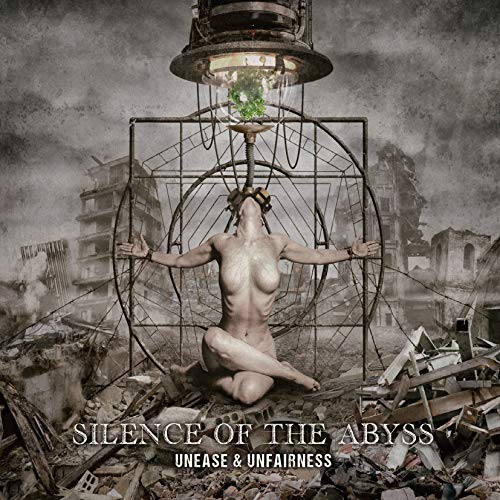 CD cover: figure in a cage amidst ruins, dark and surreal.