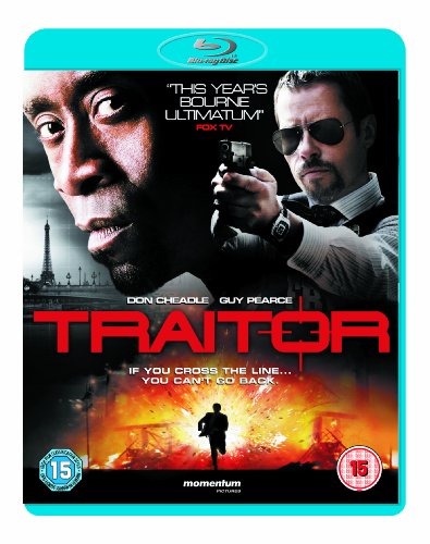 Blu-ray cover for "Traitor" featuring Don Cheadle and Guy Pearce.