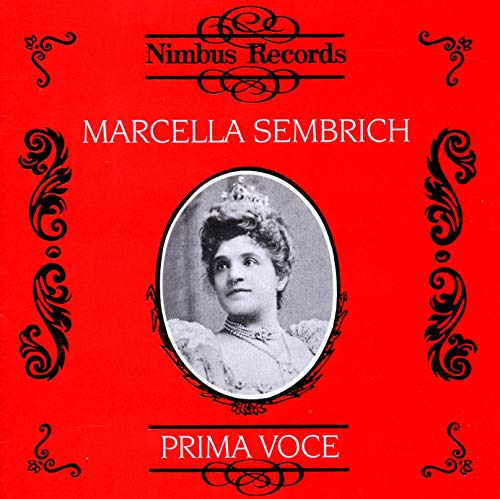 Red CD cover with a portrait of opera singer Marcella Sembrich.