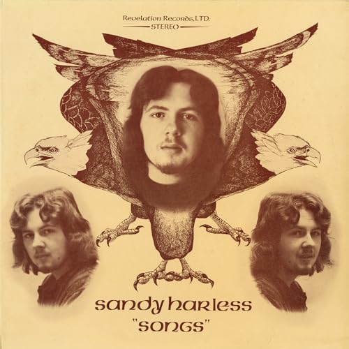 Album cover for Sandy Harless’s “Songs” featuring a man’s face on an eagle.