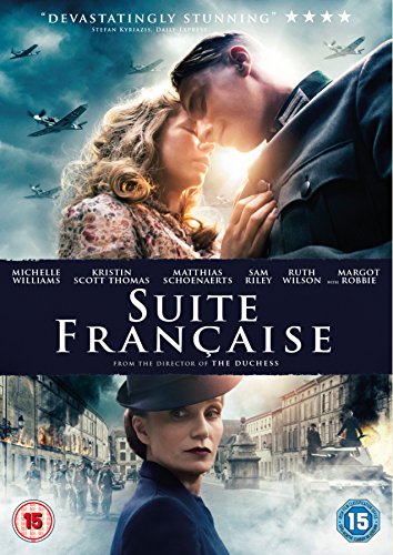 DVD cover for Suite Française featuring a romantic couple and a woman in uniform.