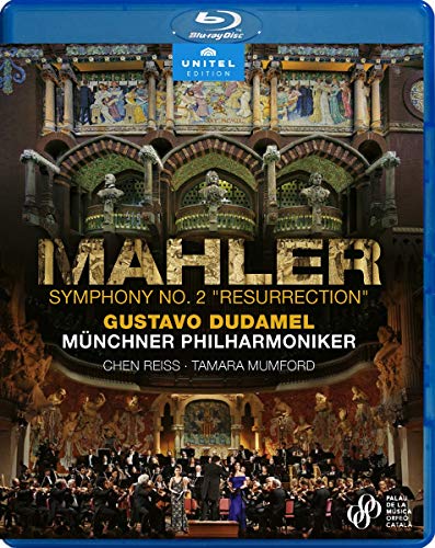 Blu-ray cover for Mahler’s Symphony No. 2 featuring orchestra and conductor.