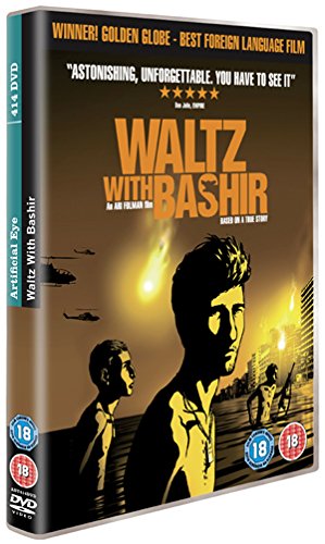 Waltz with Bashir" DVD cover featuring a silhouetted man and wartime imagery.