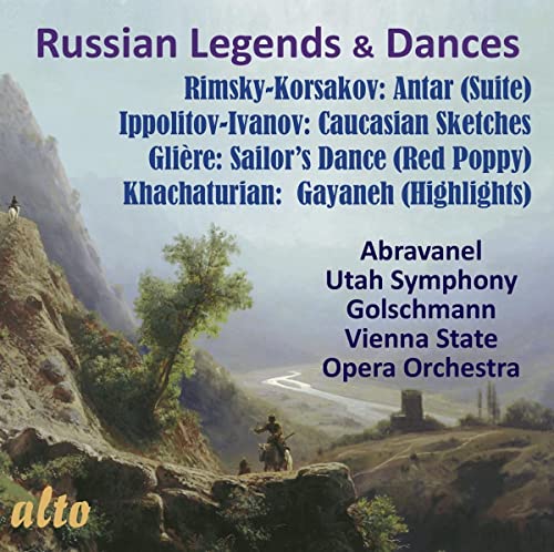 CD cover for “Russian Legends & Dances” featuring mountain landscape.