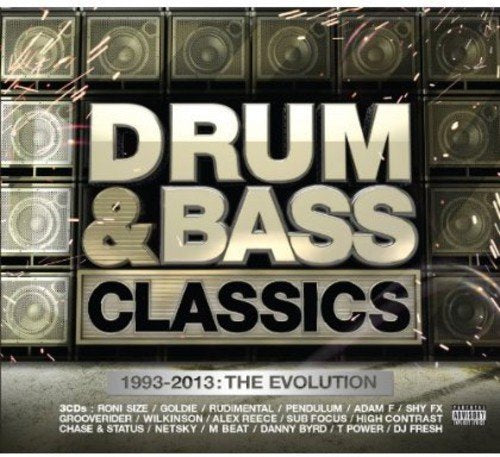 CD cover for “Drum & Bass Classics” featuring speaker graphics and text.