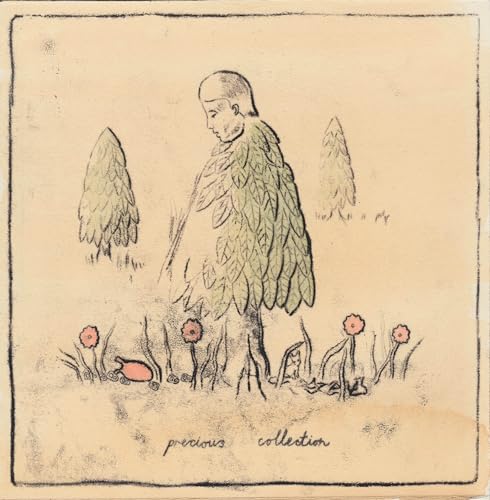Sketch of a figure with leafy wings in a garden scene.