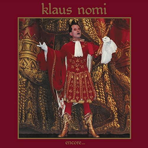 Album cover for "Encore" featuring Klaus Nomi in ornate red attire.