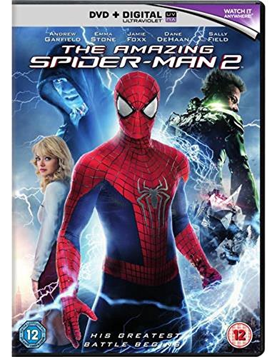 DVD cover for “The Amazing Spiderman 2” featuring Spiderman and cast.