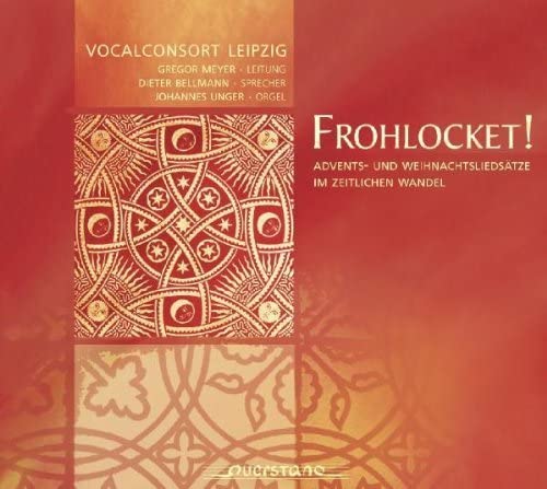 CD cover for "Frohlocket!" by Vocalconsort Leipzig, featuring ornate red design.
