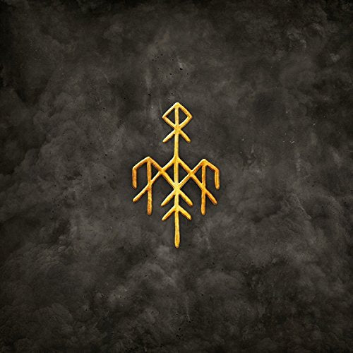 Golden rune symbol on a dark, textured black background.