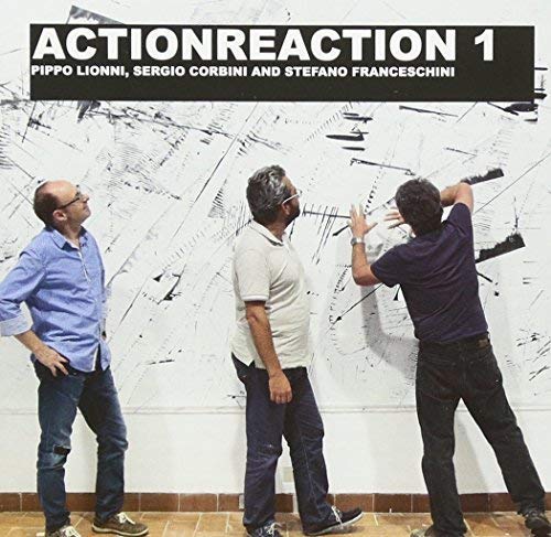 CD cover with three men and abstract white and black artwork.