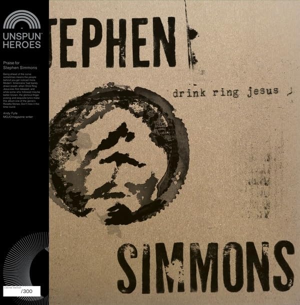 Vinyl record cover for Stephen Simmons’ “Drink Ring Jesus” with textured art.