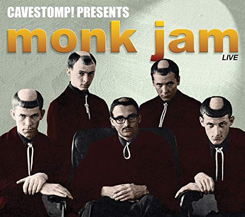 CD cover featuring five men in black robes with unusual haircuts.