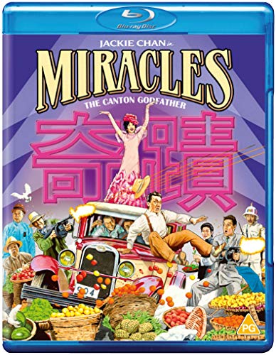 Miracles" Blu-ray cover featuring Jackie Chan and a chaotic, colorful scene.