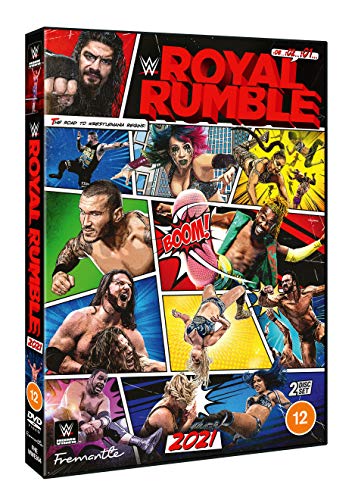 WWE Royal Rumble 2021 DVD cover with comic-style action shots of wrestlers.
