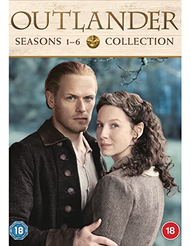Outlander Seasons 1-6 DVD cover featuring a man and woman in historical clothing.