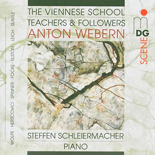 CD cover for "Webern/Wolpe/Spinner/Fock" featuring abstract marbled imagery.