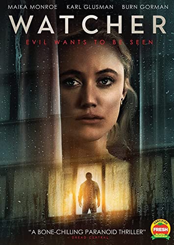 DVD cover for "Watcher" featuring a woman looking through curtains.