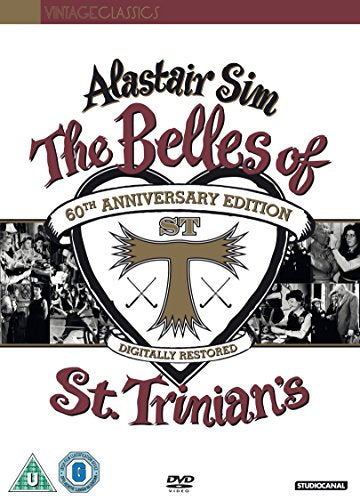 DVD cover for "The Belles of St Trinians" with school crest and actors.