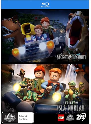 Blu-ray cover for "Secret Exhibit / Legend Of Isla Nublar" featuring Lego dinosaurs.