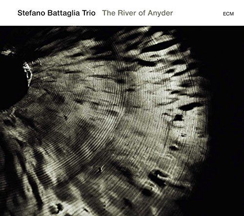 CD cover for Stefano Battaglia Trio’s “The River of Anyder,” abstract grayscale image.