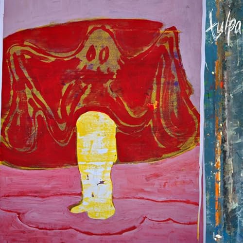 Painted record cover featuring a red, ghostly figure with a yellow face.