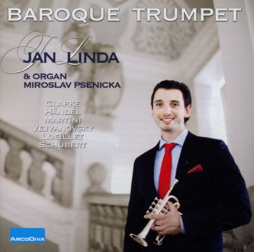 CD cover featuring Jan Linda holding a baroque trumpet, with organist credit.