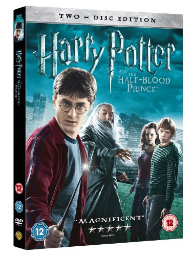 DVD cover for "Harry Potter and the Half-Blood Prince" featuring Harry, Dumbledore, and Hermione.