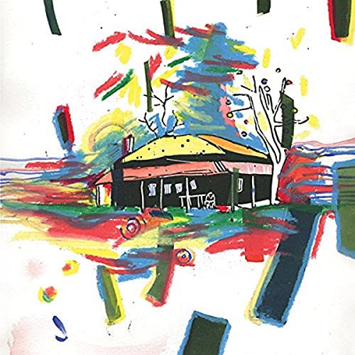 Painted record cover depicting a dark house with colorful abstract brushstrokes.