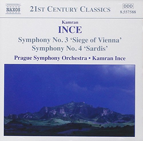 CD cover for Kamran Ince’s Symphonies Nos. 3 & 4 with blue landscape.