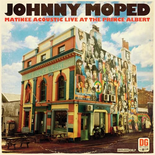 Album cover for Johnny Moped, featuring a colorful pub building mural.