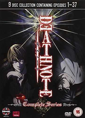 Death Note complete series DVD cover featuring Light Yagami and L with a shinigami.