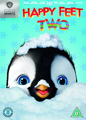 DVD cover for Happy Feet Two featuring a baby penguin peeking out of snow.