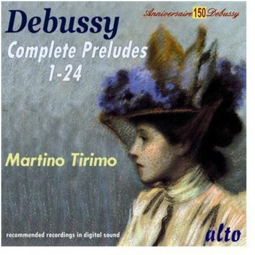 CD cover: Debussy Preludes by Martino Tirimo, featuring a woman in a hat.