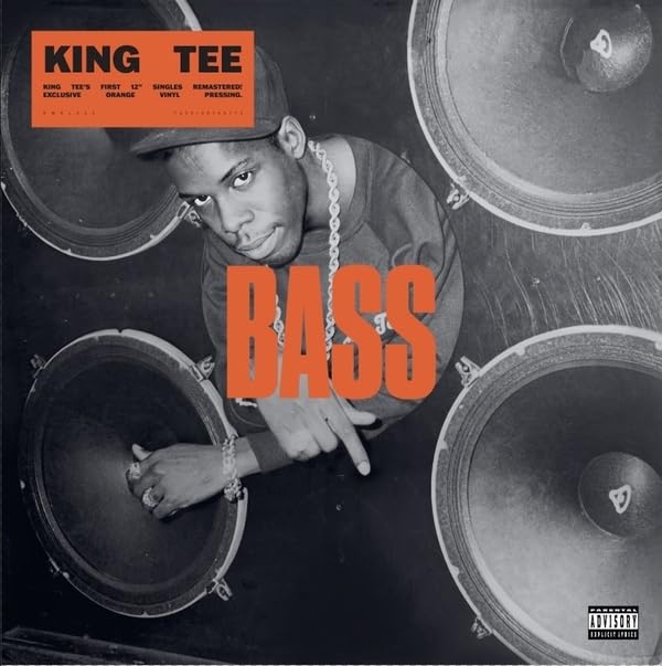 King Tee "Bass" vinyl record cover featuring a portrait and speakers.