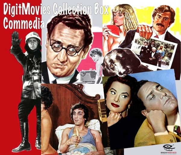 Collage of vintage Italian comedy film posters for a 5-CD box set.
