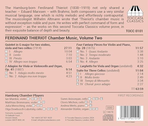 CD back cover for Ferdinand Thieriot chamber music by Hamburg Chamber Players.