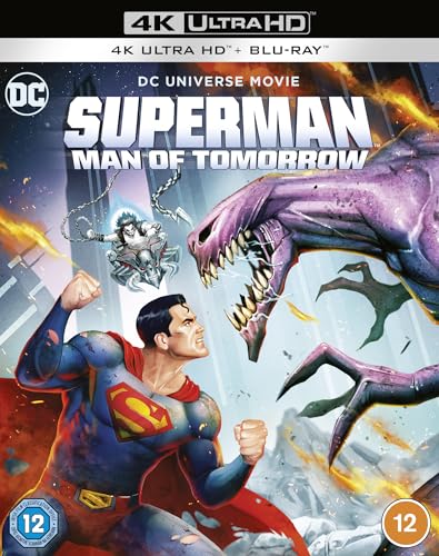 Superman facing a large purple monster, Blu-ray cover art.