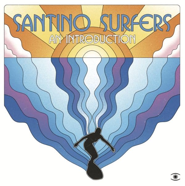 Vinyl record cover: sunset, waves, and a silhouetted surfer.